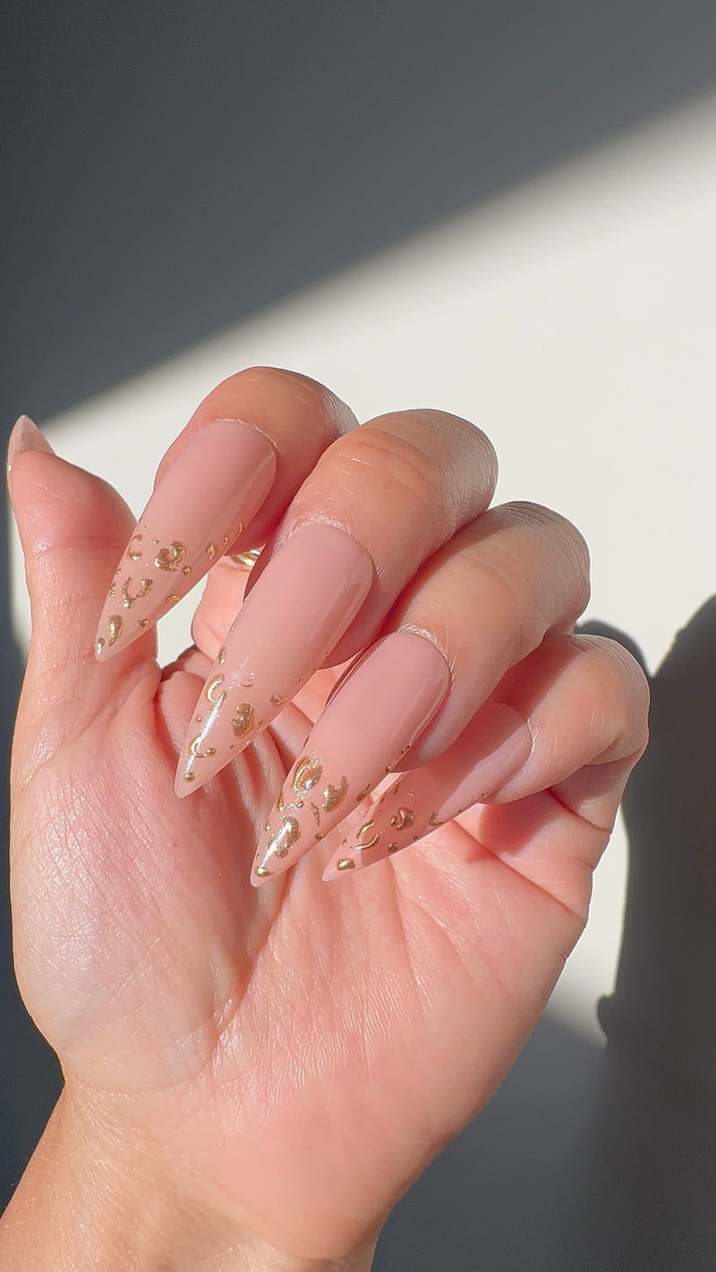 Handmade- Golden Cheetah Press On Nail Set