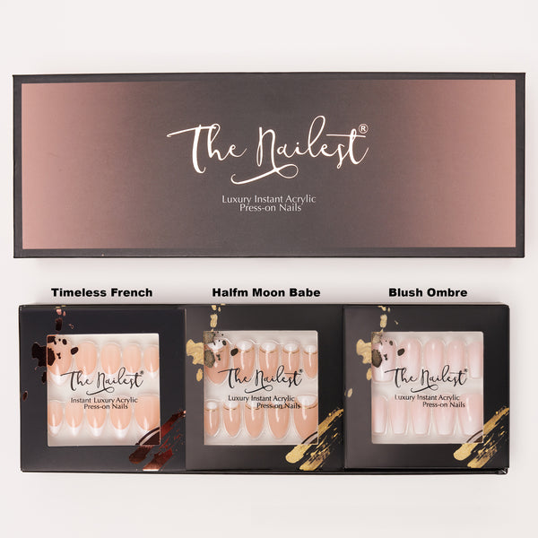 Gift Box 3 Set Combo *Short and Sweet Trio* Short Length Instant Luxury Acrylic Press On Nails