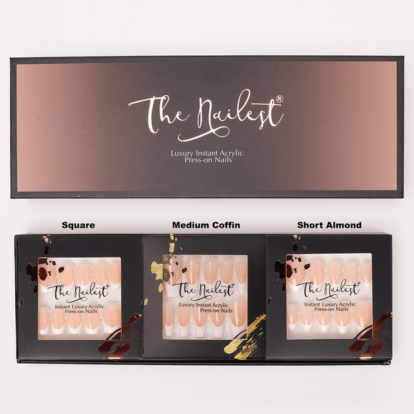 Gift Box 3 Set Combo *Timeless French* 3 Difference Shapes Instant Luxury Acrylic Press On Nails