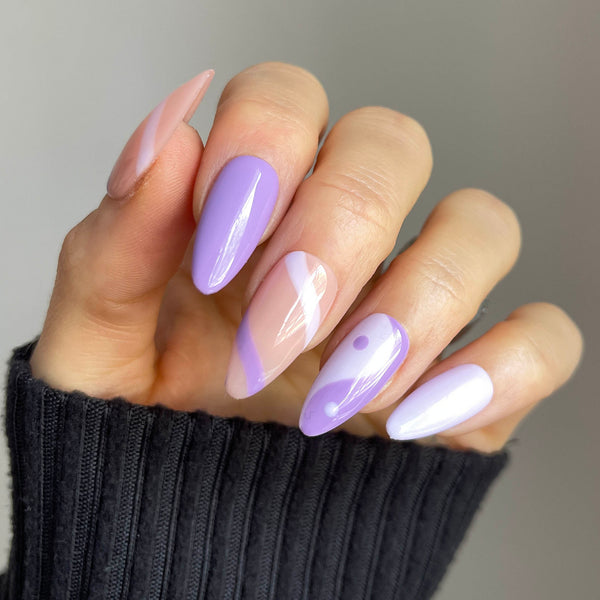 Handmade- Zen Wave, Purple And Nude Press On Nail Set