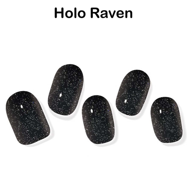 Instant Gel Manicure- Holo Raven, Semi-Cured Gel Nail Wrap