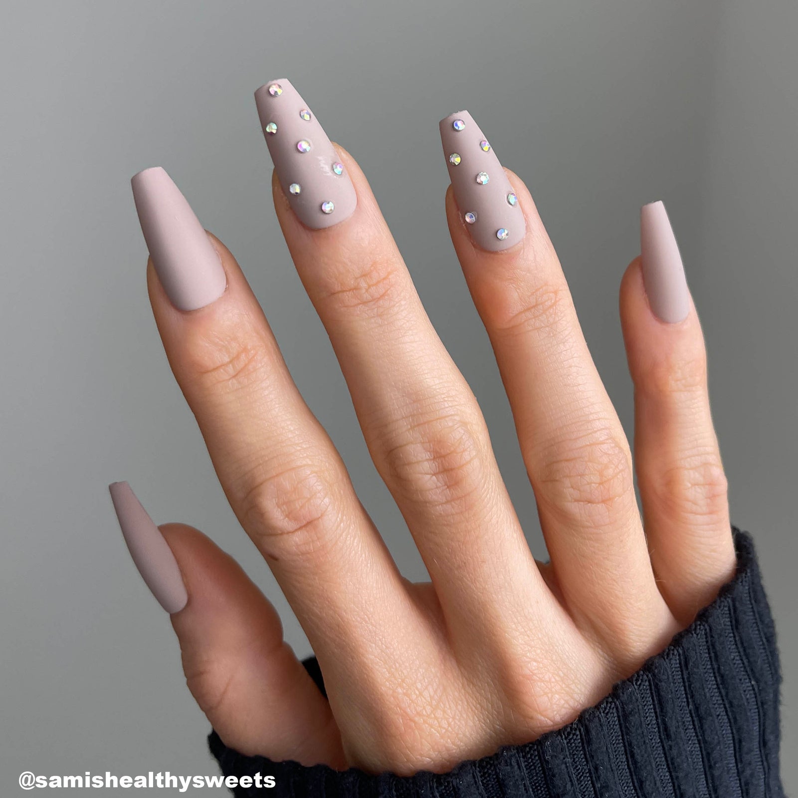 Press On Beige Coffin Nails with Crystals | The Nailest Press On Beige Coffin Nails with Crystals | The Nailest