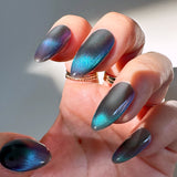 Handmade- Dopamine Two-tone Candy Cat Eye Cool Blue Press On Nail Set