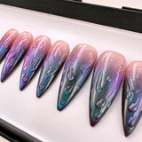 Handmade- Moonlit Drops Two Tone Cat Eye Press On Nail Set