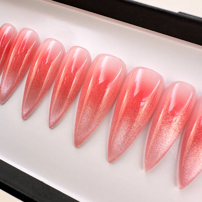 Handmade- Kawaii Blush Cateye Press On Nails