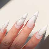 Handmade- Swirl of Steel- Nude White Ombre Sliver Chrome Swirl Press On Nail Set