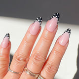 Handmade- Black French Dots- Black French with White Polka Dot Detail Press On Nail Set