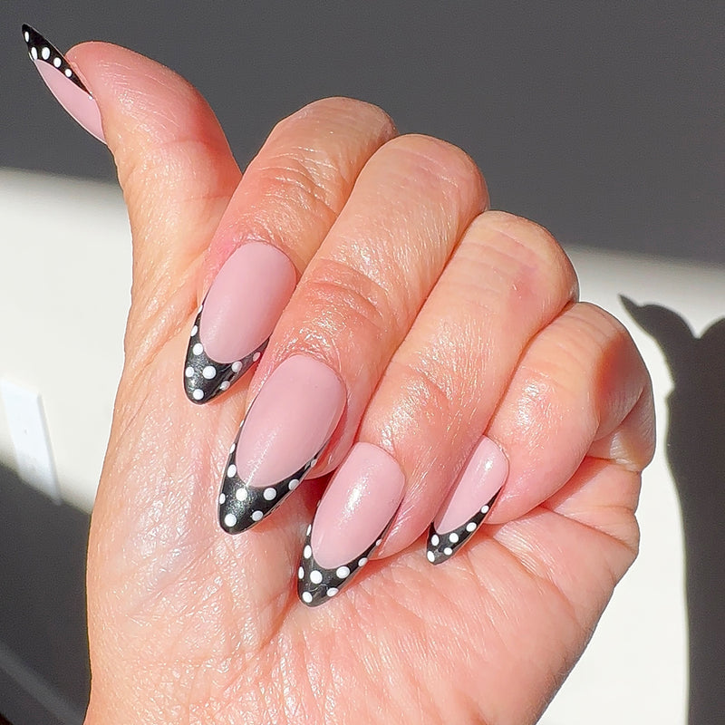 Handmade- Black French Dots- Black French with White Polka Dot Detail Press On Nail Set
