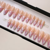 Instant Glam- Retro Liquid Pink White Swirl Almond Press On Press On Nail Set