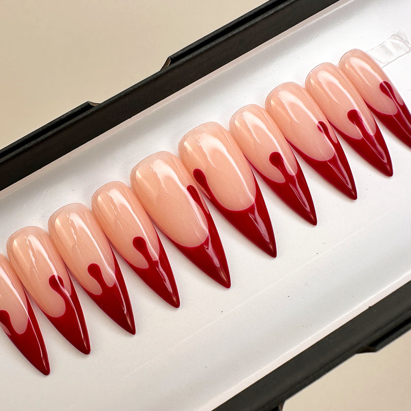 Handmade- Blood Drip French Halloween Press On Nail Set