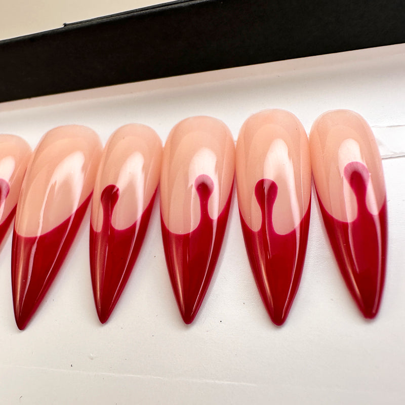 Handmade- Blood Drip French Halloween Press On Nail Set