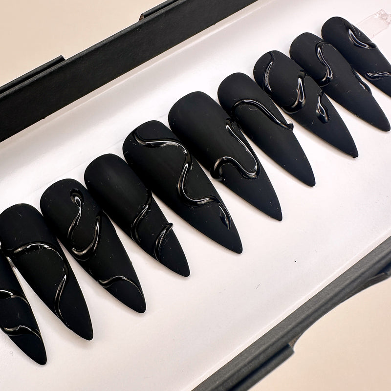 Handmade- Venom Black Swirl Halloween Press On Nail Set