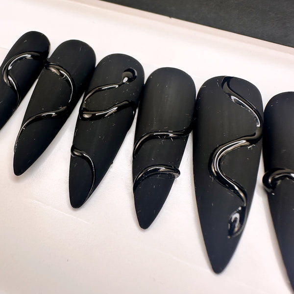 Handmade- Venom Black Swirl Halloween Press On Nail Set