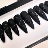 Handmade- Venom Black Swirl Halloween Press On Nail Set