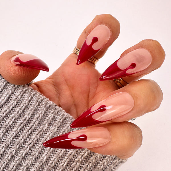 Handmade- Blood Drip French Halloween Press On Nail Set