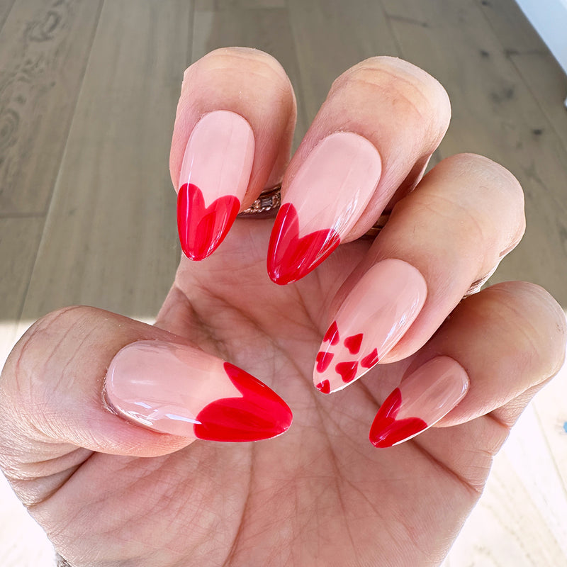 Handmade- Sweetheart, Red Heart Shape Details, Valentines Day Press On Nail Set