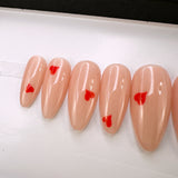 Handmade- Red Kisses and Hugs, Mini Heart Detail Valentines Day Press On Nail Set