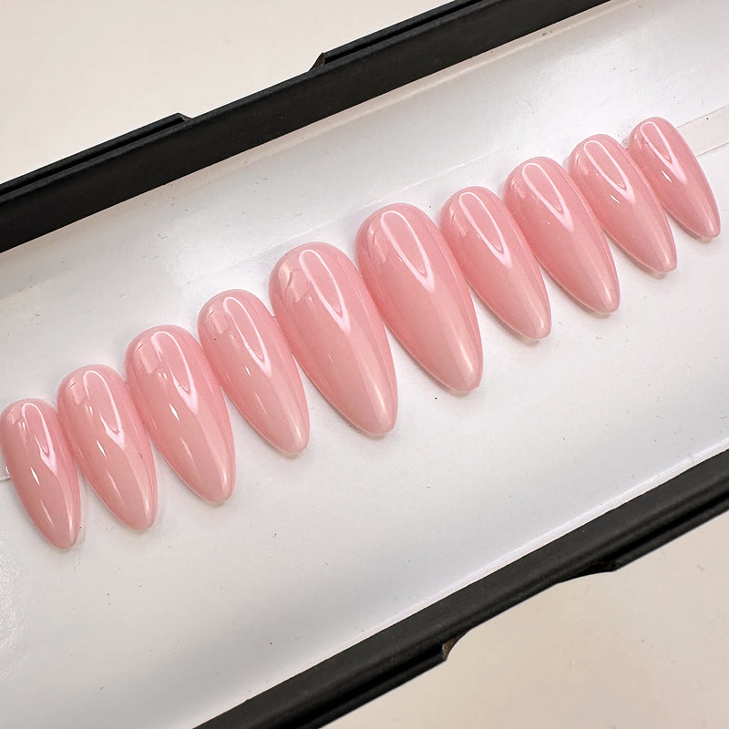 Ready To Ship Now- Solid Pretty Pink Glossy, Almond, Size M