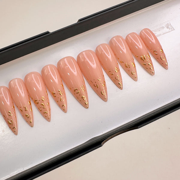 Ready to Ship Set Now- Golden Cheetah, Long Stiletto, Size M