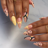 Handmade- Smooth Butter Yellow Black Polka Dots Press On Nail Set