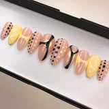 Handmade- Smooth Butter Yellow Black Polka Dots Press On Nail Set