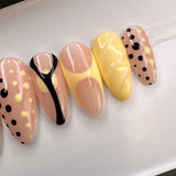 Handmade- Smooth Butter Yellow Black Polka Dots Press On Nail Set