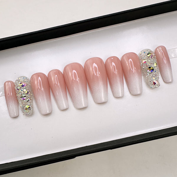 Ready To Ship Now- Soph Pink Pixie Ombre, Medium Coffin, Size XS