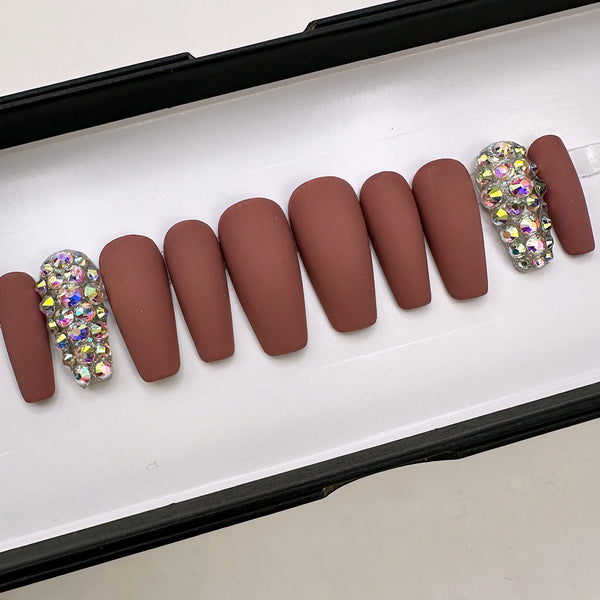 Ready To Ship Now- Solid matte with bling, Medium Coffin, Size XS