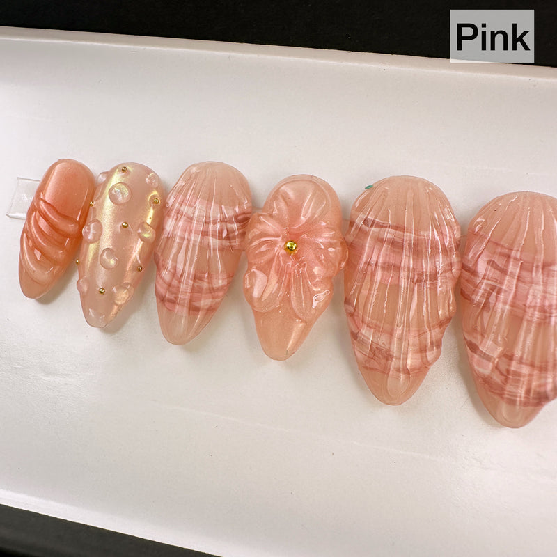 Handmade-Mermaid Glow Sea Shell Press On Nail Set