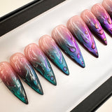 Handmade- Moonlit Drops Two Tone Cat Eye Press On Nail Set