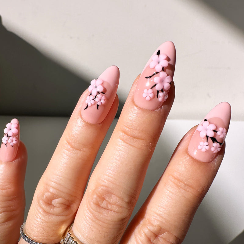 Handmade- Pink Cherry Blossom Press On Nail Set