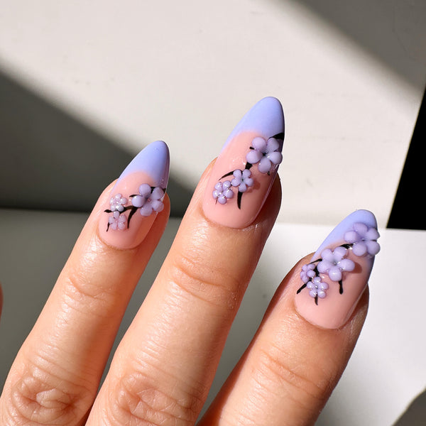 Handmade- Blue Cherry Blossom Press On Nail Set