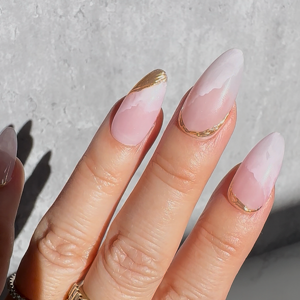 Handmade- Blush Gold Royal , Pink Marble and Gold Detail at Tipping Press On Nail Set