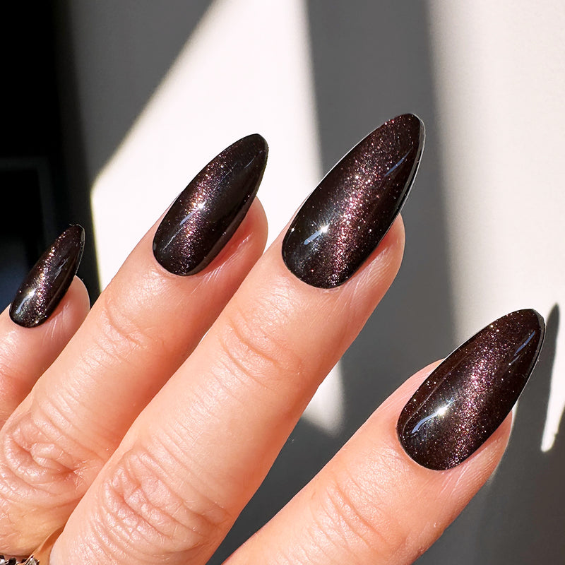 Handmade- Chianti Dark Wine Cateye Press On Nail Set