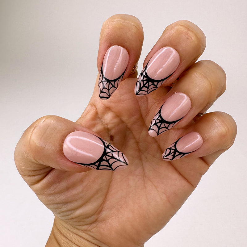 Handmade- French Spider Web Black Halloween Press On Nail Set