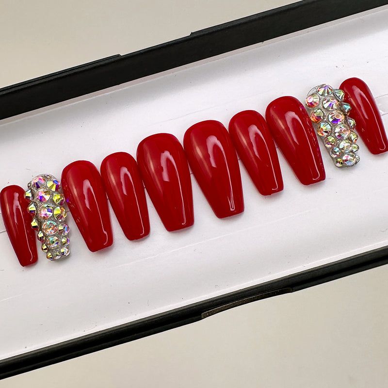 Ready To Ship Set Now- Classic Red w Bling Glossy- Medium Coffin Size M