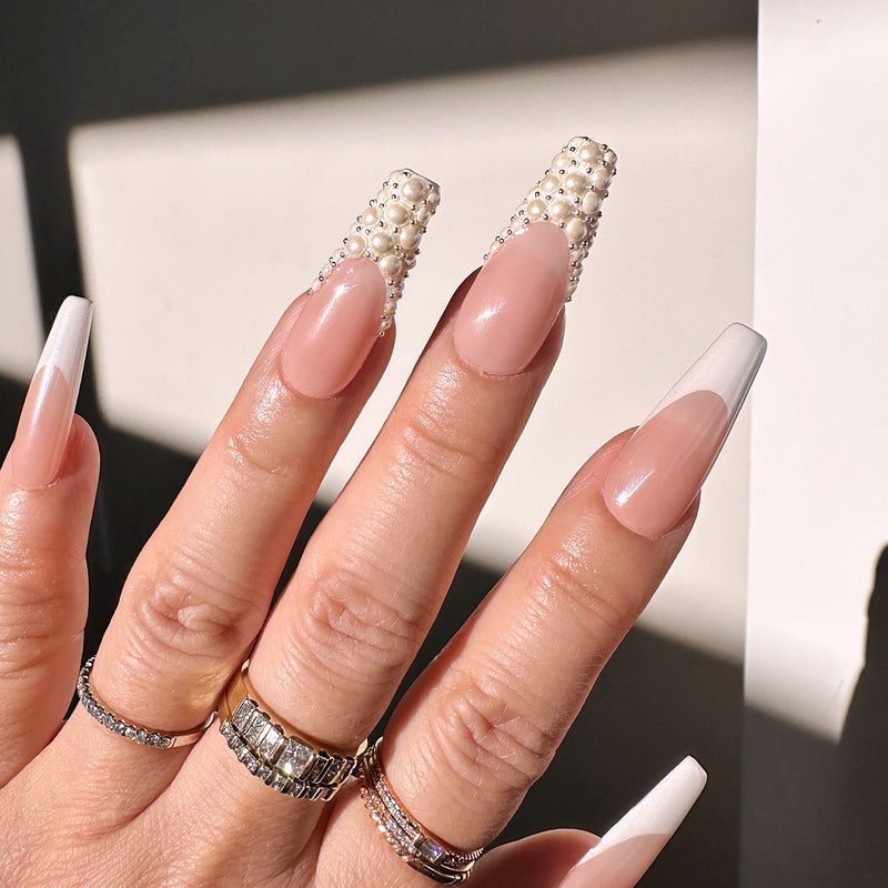 Handmade- Bridal Glow Pearl White Wedding French Press On Nails Handmade- Bridal Glow Pearl White Wedding French Press On Nails