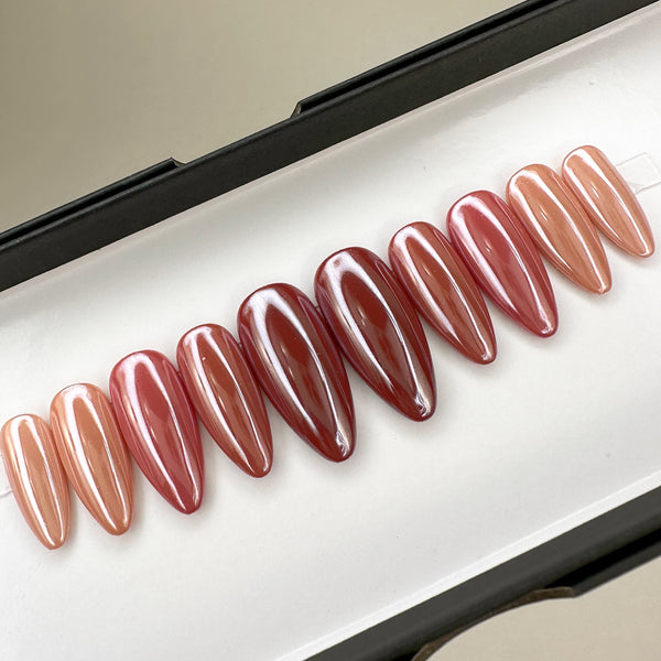 Handmade- Glazed Chrome Multi-Color Maroon Press On Nail Set