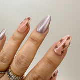 Handmade- Soft Camouflage, Brown And Rose Gold, Gold Ring Detailed Press On Nails