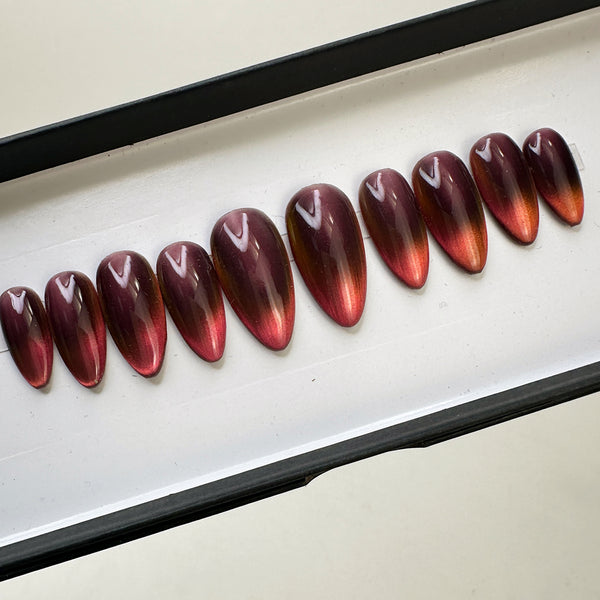 Ready To Ship Now- Dopamine Two-tone Candy Cat Eye Maroon, Almond M