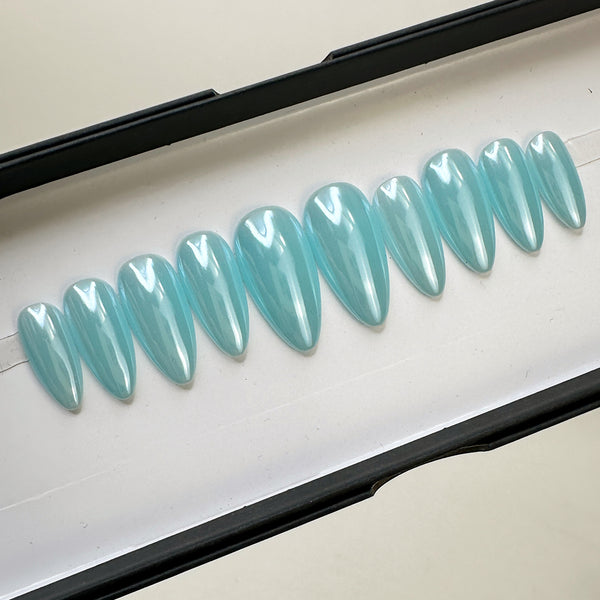Ready To Ship Now- Baby Blue Glazed Clear Chrome- Almond M