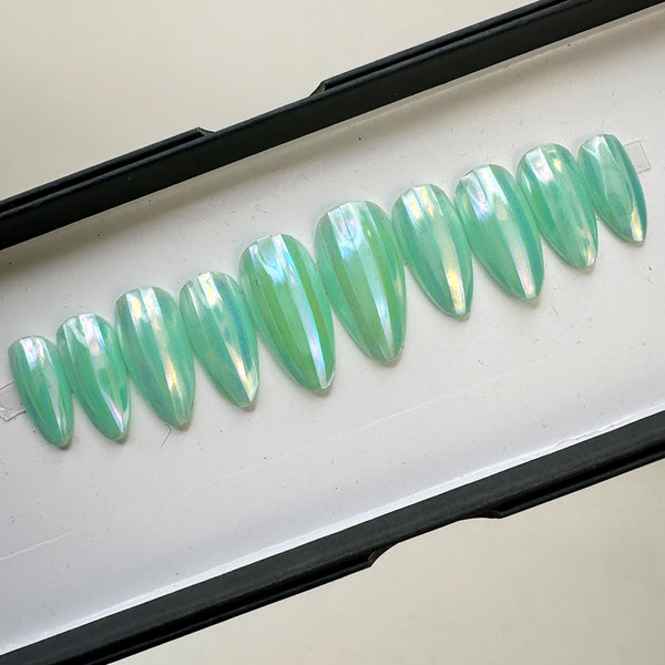 Ready To Ship Set Now- Mint Green Chrome Glazed, Almond, Size M