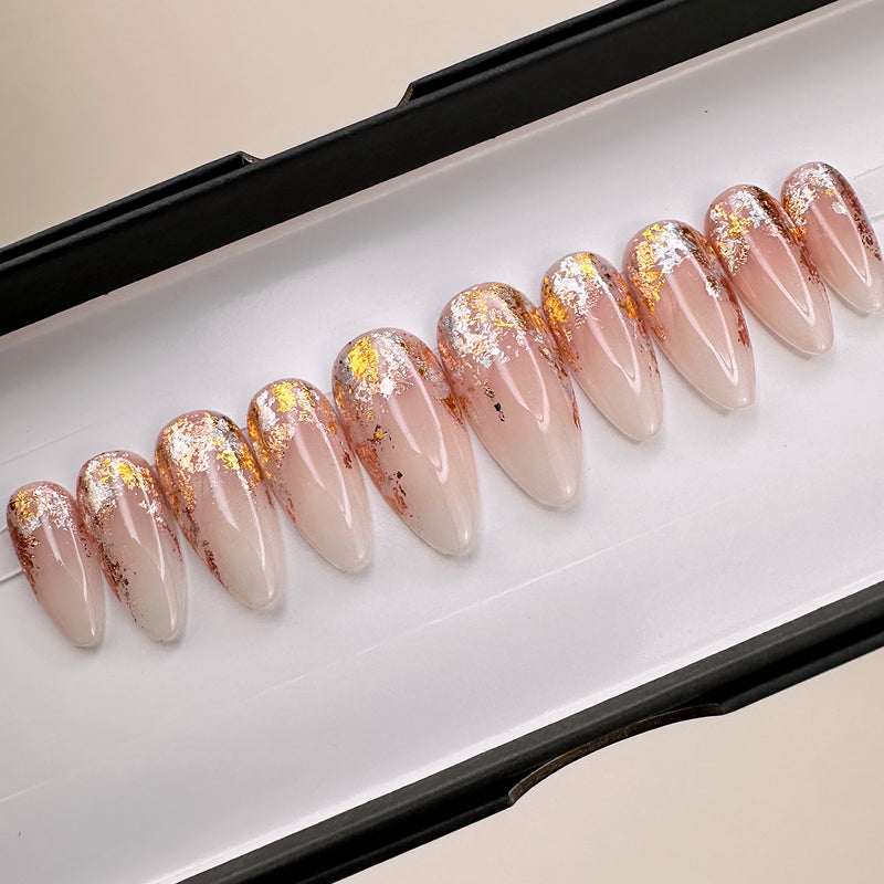 Handmade- Gold Foil Acrylic Soap Ombre Press On Nail Set