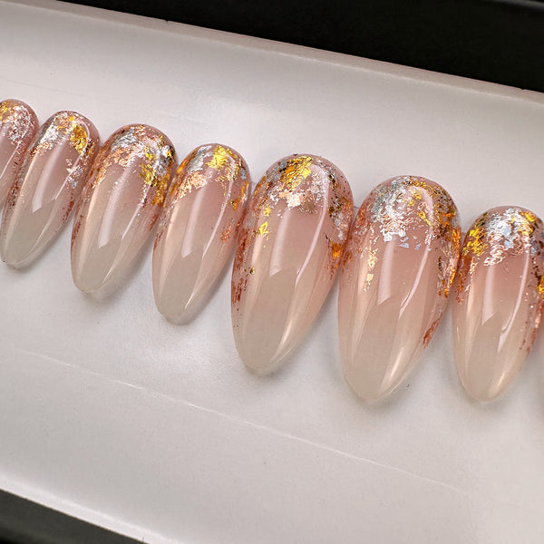 Handmade- Gold Foil Acrylic Soap Ombre Press On Nail Set