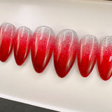 Handmade- Ruby Red Frost Glitter Ombre Press On Nail Set