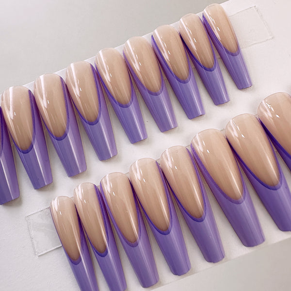 Instant Glam- Deep Purple Smile Line C-Curve Long Coffin Press On Press On Nail Set