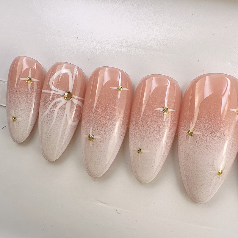 Handmade- Sabrina Bow Ribbon Ombre Press On Nails