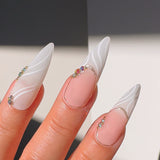 Handmade- LOVE EDIT- Glow Within White French Swirl Press On Nail Set
