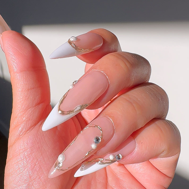 Handmade- LOVE EDIT- Vow & Veil White French Pearl Press On Nail Set
