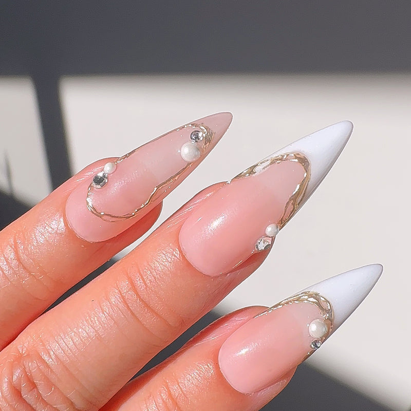 Handmade- LOVE EDIT- Vow & Veil White French Pearl Press On Nail Set